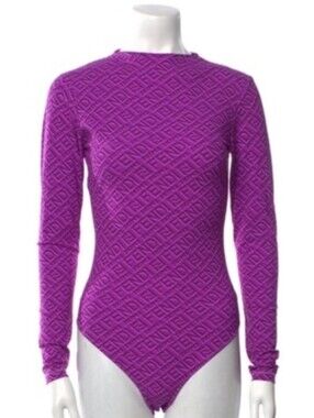 Fendi Skims Purple Embossed Logo Long-Sleeve Bodysuit